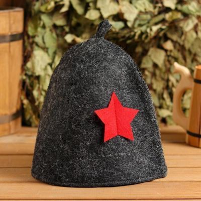Шапка для бани серая, со звездой Б40101