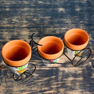 Набор кашпо керамических 3 шт, на подставке "Велосипед", кашпо 9*9см