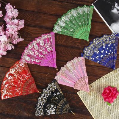 Веер пластик "Цветочная полоса" золото МИКС 23 см