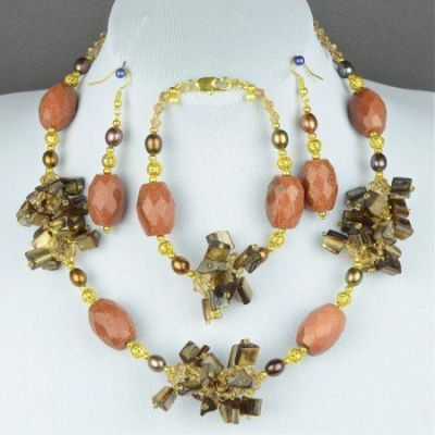 Бусы Авантюрин, жемчуг, перламутр "Сиятельство" арт.ВАС-1134