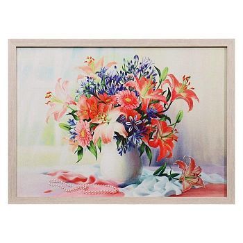 Гобеленовая картина "Букет на окне" 53*73 см рамка МИКС