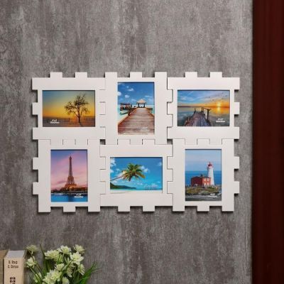 Фоторамка пластик на 6 фото 10х15 см "Пазл" белая 37х53,5х2 см