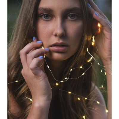 Гирлянда «Нить» 5 м роса, IP20, серебристая нить, 50 LED, свечение тёплое белое, CR2032х2