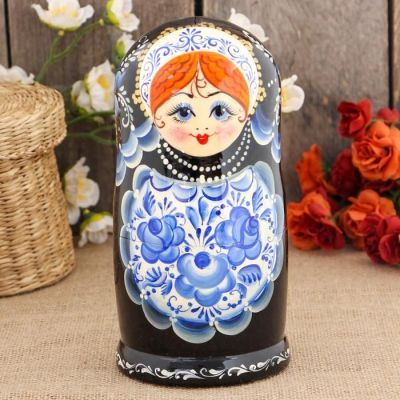 Матрёшка «Дарья», синий платок, 8 кукольная, 19 см , ручная работа