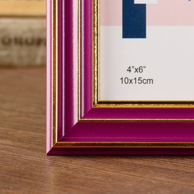 Фоторамка пластик 10х15 см "Фиолетовая с тремя золотыми полосами" 19,3х14,3х1,2 см