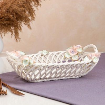 Конфетница "Эклерница", белая, цветная лепка, плетение, 8 см, микс