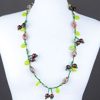 Авторские бусы Сердолик, муранское стекло, дерево "Вишневый букет" арт.ДЕВ-1519