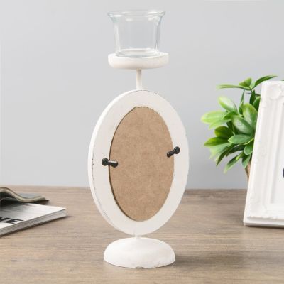 Подсвечник дерево на 1 свечу с фоторамкой 9х12 см "Овал" бежевый 29х13,5х8 см