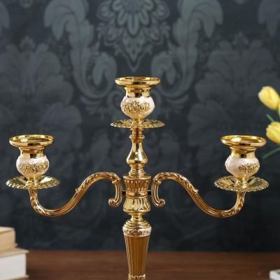 Подсвечник металл на 3 свечи "Розарий" золото, белая эмаль 36,5х31,5х12 см