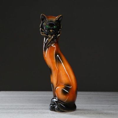 Копилка "Кошка Сиамская", глазурь, коричневая, 42 см