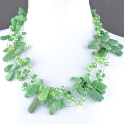 Колье Нефрит, хрусталь "Каскад" арт. П3473