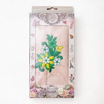 Полотенце в коробке льняное Клематис 42х42 см, МИКС