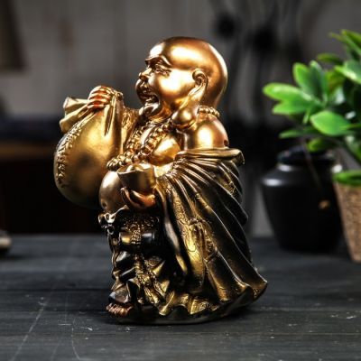 Копилка "Хотэй с мешком", глянец, бронзовый цвет, 20 см, микс