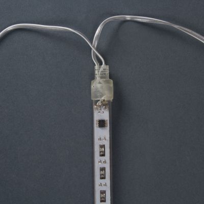 Гирлянда «Нить» 2.4 м с насадками «Сосульки 20 см», IP44, УМС, прозрачная нить, 96 LED, свечение белое с эффектом стекания, 12 В