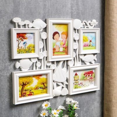 Фоторамка на 5 фото 10х10, 10х15 см "Рыбки" белая 34,5х45х2,5 см