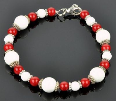 Браслет прес. Коралл, кахолонг "Сантана" арт.ВАН-034