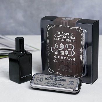 Набор: парфюм 100 мл и павер банк 4500 mAh «С 23 февраля»