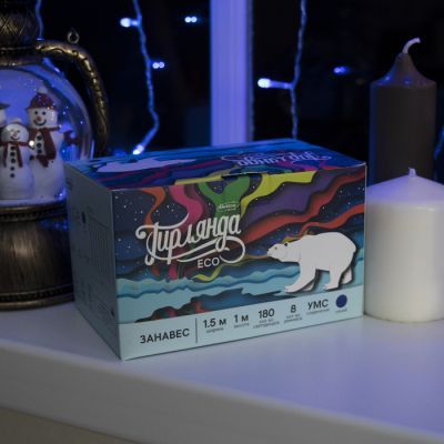 Гирлянда «Занавес» 1.5 × 1 м, IP20, прозрачная нить, 180 LED, свечение синее, 8 режимов, 220 В