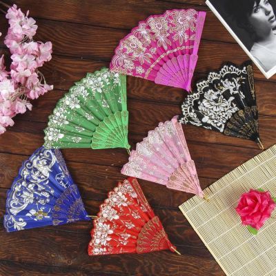 Веер пластик "Цветочная полоса" золото МИКС 23 см