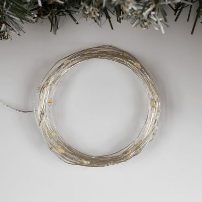 Гирлянда «Нить» 5 м роса, IP20, серебристая нить, 50 LED, свечение тёплое белое / мульти, 2 режима, AAх3