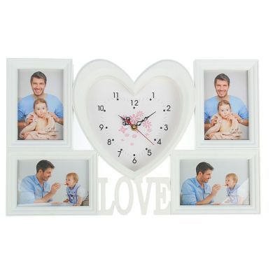 Часы настенные, серия: Фото, "Сердечко", 4 фоторамки, 31х50 см