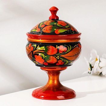 Сахарница, на ножке, малая 9×9×13 см хохлома