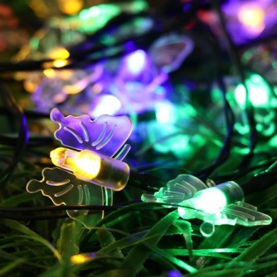 Гирлянда «Старт» «Нить» 5.4 м с насадками «Бабочки», IP44, тёмная нить, 35 LED, свечение мульти, 2 режима, солнечная батарея