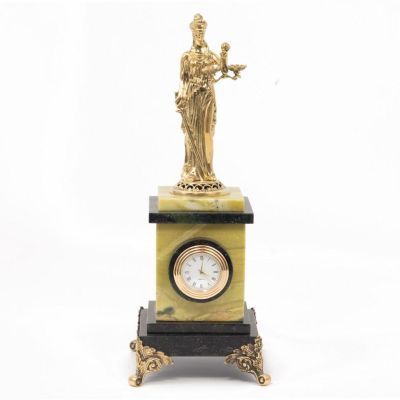 Часы "Фемида" офиокальцит, бронза (10 х 10 х 26 см)