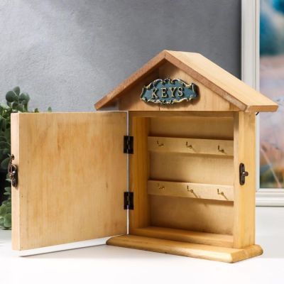 Ключница дерево 6 крючков домик "Букет тюльпанов" 26х22х7,5 см