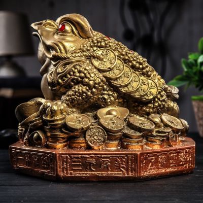 Копилка "Жаба на деньгах", глянец, бронзовый цвет, 22 см, микс