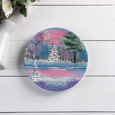 Тарелка фарфоровая "Зима", каменная крошка, D=18 см, микс