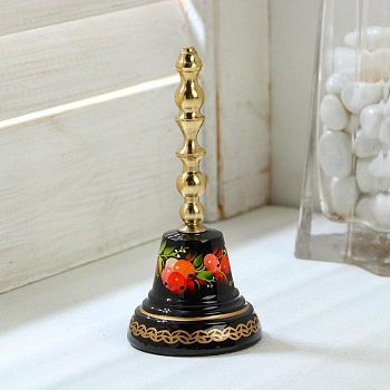 Колокольчик Валдайский "№3. Ягоды", расписной, с длинной ручкой, d=40 мм