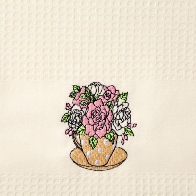 Набор вафельных полотенец Цветы в чашке 33х60 см, 100% хл, 3 шт