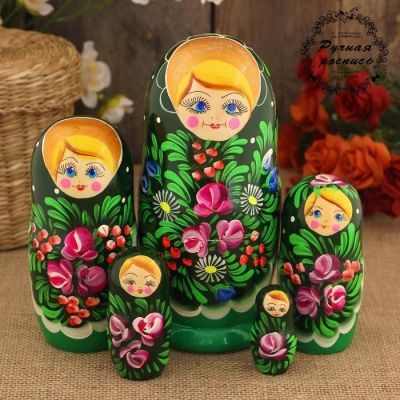 Матрёшка «София», тёмно-зелёный платок, 5 кукольная, 17 см