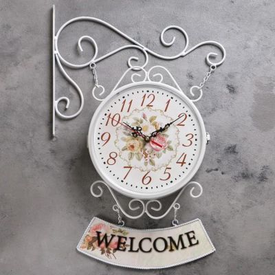 Часы настенные двойные, серия: Садовые, "WELCOME", d=23 см, 47 х 31 см, белые