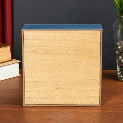 Копилка интерьерная дерево "Мрамор и золотой папоротник" 17,5х17,5х6,5 см