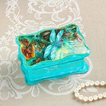 Шкатулка «Стрекоза на пруду», изумрудная, 8×11,5 см, лаковая миниатюра