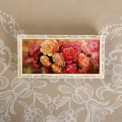 Шкатулка - купюрница «Пионы», белая, 8,5×17 см, лаковая миниатюра