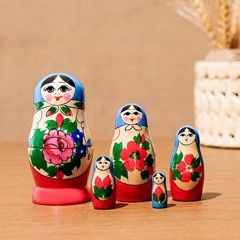 Матрёшка «Семёновская», голубой платок, 5 кукольная, 8-10  см, микс, ручная работа