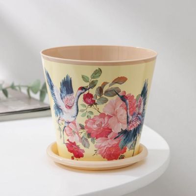 Горшок для цветов Доляна «Танец журавлей», 800 мл, цвет бежевый