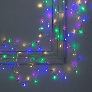 Гирлянда «Мишура» 2 м роса, IP20, серебристая нить, 100 LED, свечение мульти, USB