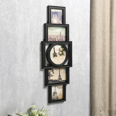 Фоторамка пластик на 5 фото 10х10, 12х12, 10х15 см "Вертикаль" чёрная 60х22х4 см