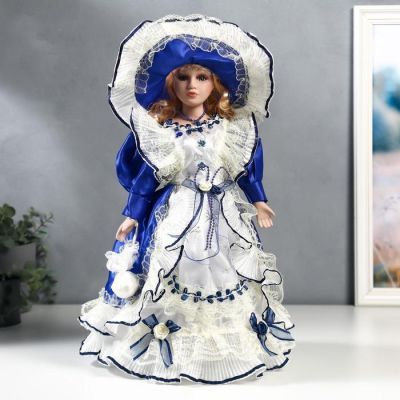 Кукла коллекционная керамика "Полина в синем платье" 40 см