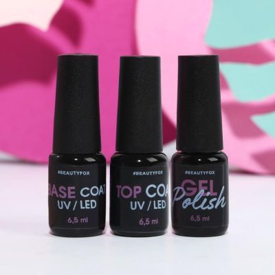 Набор для идеального маникюра «Beauty-вечеринка» (гель-лак, топ, база и 3 баночки с декором)