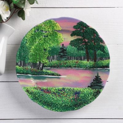 Тарелка фарфоровая "Лето", каменная крошка, D=24 см