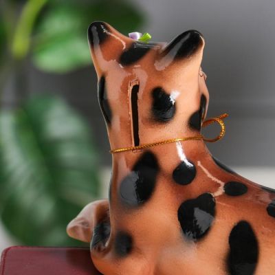 Копилка "Кошка Агнесса", глянец, бежевый леопард