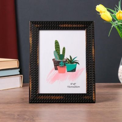 Фоторамка пластик 15х20 см "Пшеница" чёрная с золотом 24х19 см