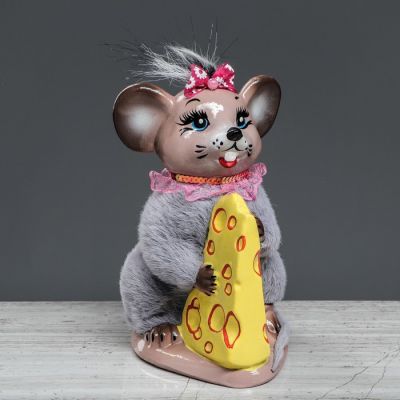 Копилка декор "Мышка с сыром", 20 см, микс