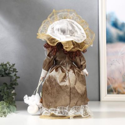 Кукла коллекционная керамика "Маленькая мисс в золотистом платье" 30 см