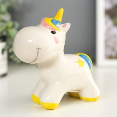 Копилка керамика "Единорог с радужной чёлкой и хвостом" 14х6х14 см